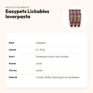 Easypets Lickables leverpasta 6 x 90 g – smeerbaar, xylitolvrij – productinformatie
