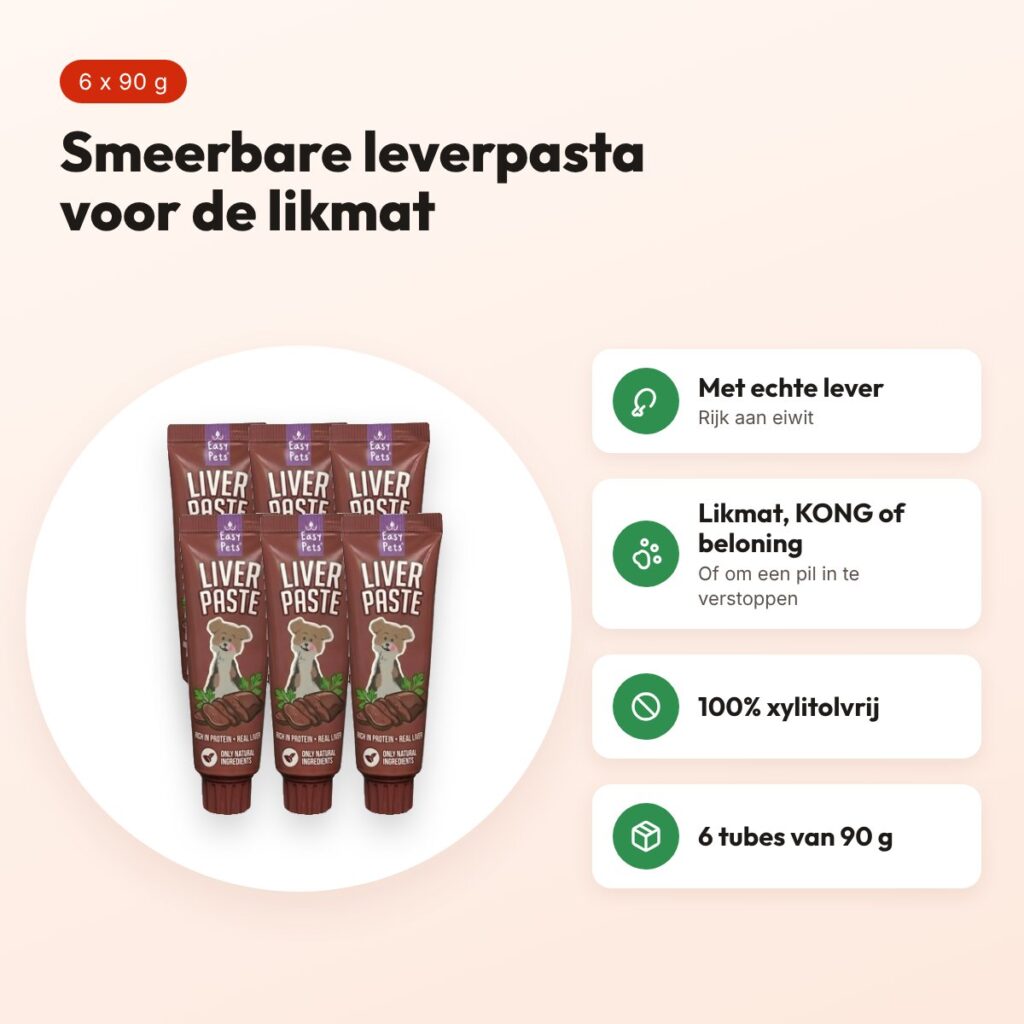 Easypets Lickables leverpasta 6 x 90 g – smeerbaar, xylitolvrij – voordelen