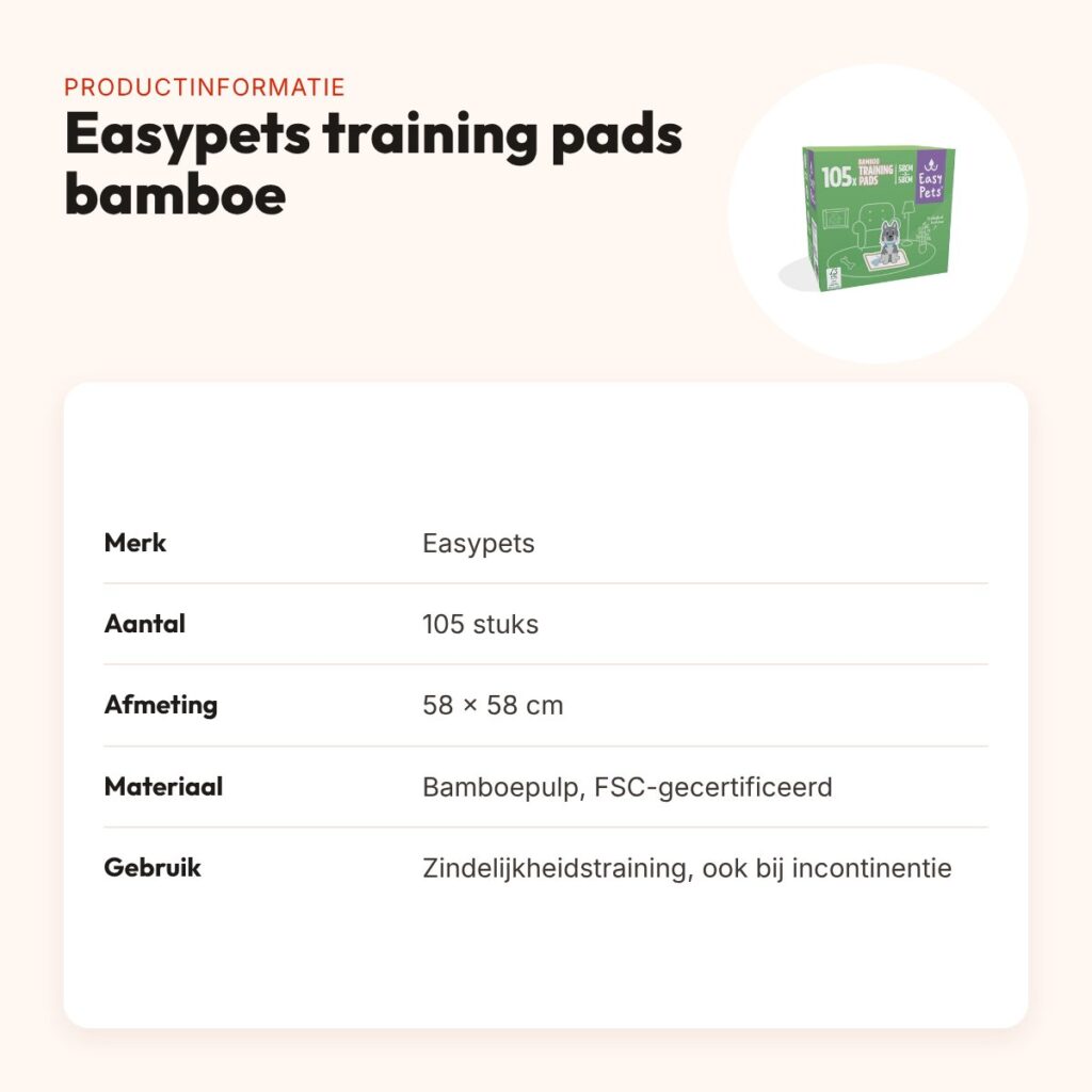 Easypets puppy training pads bamboe 58 x 58 cm – 105 stuks – productinformatie