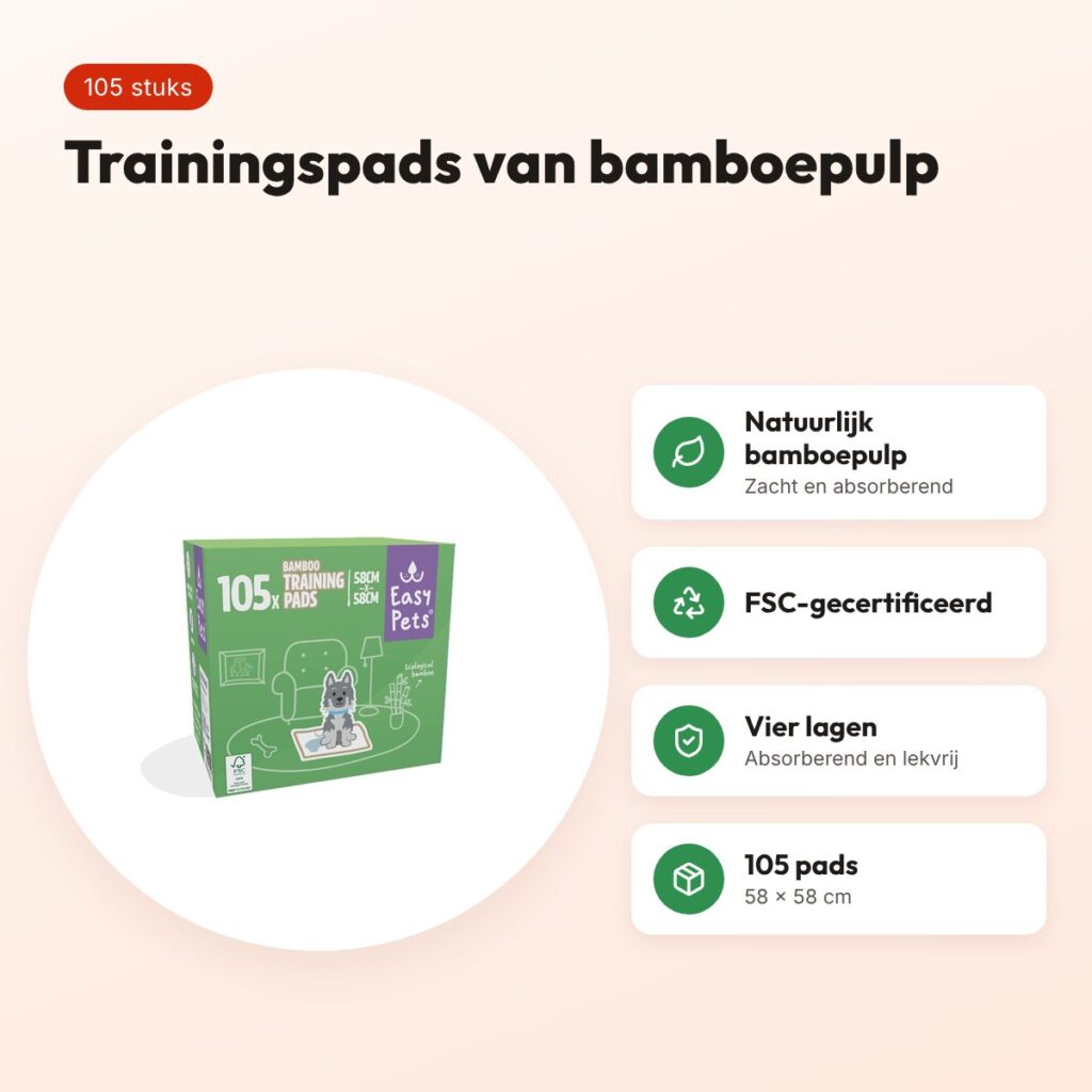 Easypets puppy training pads bamboe 58 x 58 cm – 105 stuks – voordelen