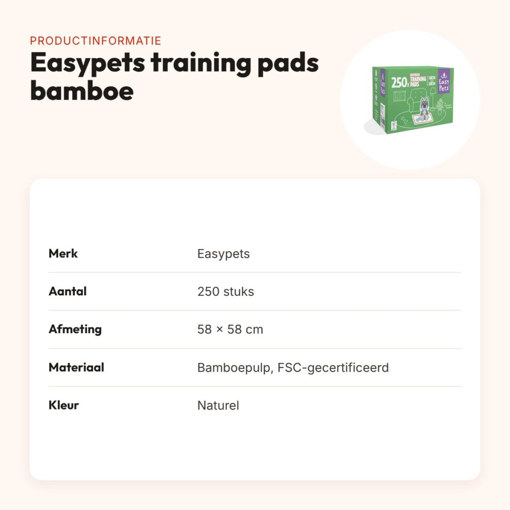 Easypets puppy training pads bamboe 58 x 58 cm – 250 stuks – productinformatie