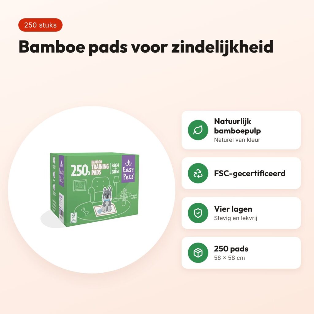 Easypets puppy training pads bamboe 58 x 58 cm – 250 stuks – voordelen