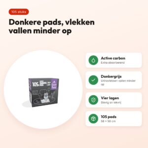 Easypets puppy training pads carbon 58 x 58 cm – 105 stuks – voordelen