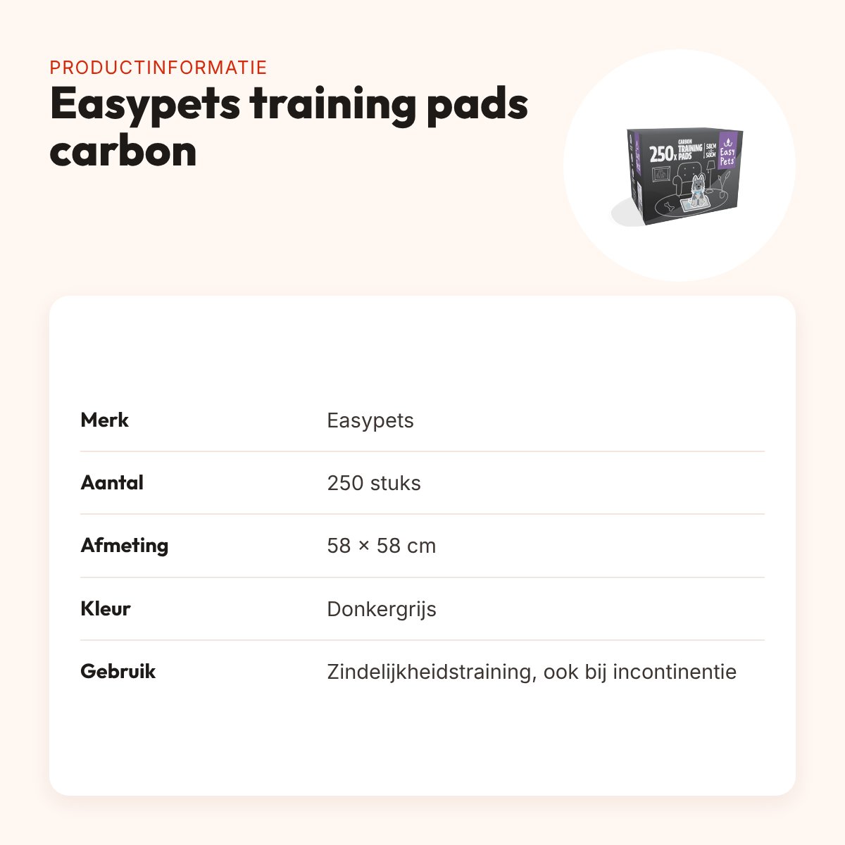 Easypets puppy training pads carbon 58 x 58 cm – 250 stuks – productinformatie