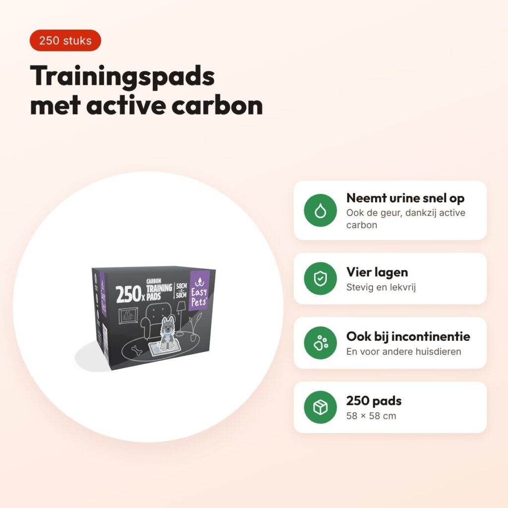 Easypets puppy training pads carbon 58 x 58 cm – 250 stuks – voordelen