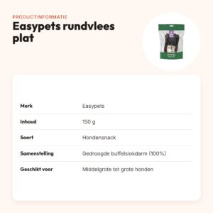 Easypets rundvlees plat 150 g – strips van buffelslokdarm – productinformatie