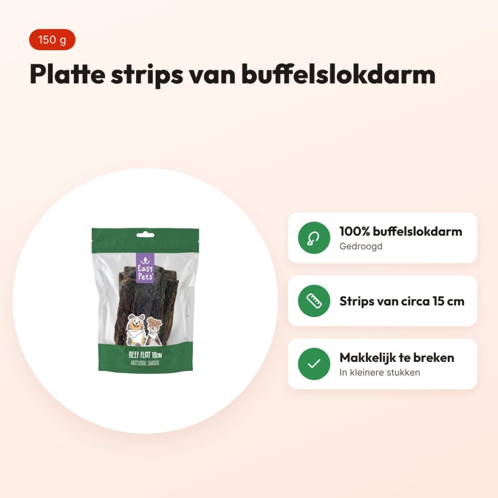 Easypets rundvlees plat 150 g – strips van buffelslokdarm – voordelen