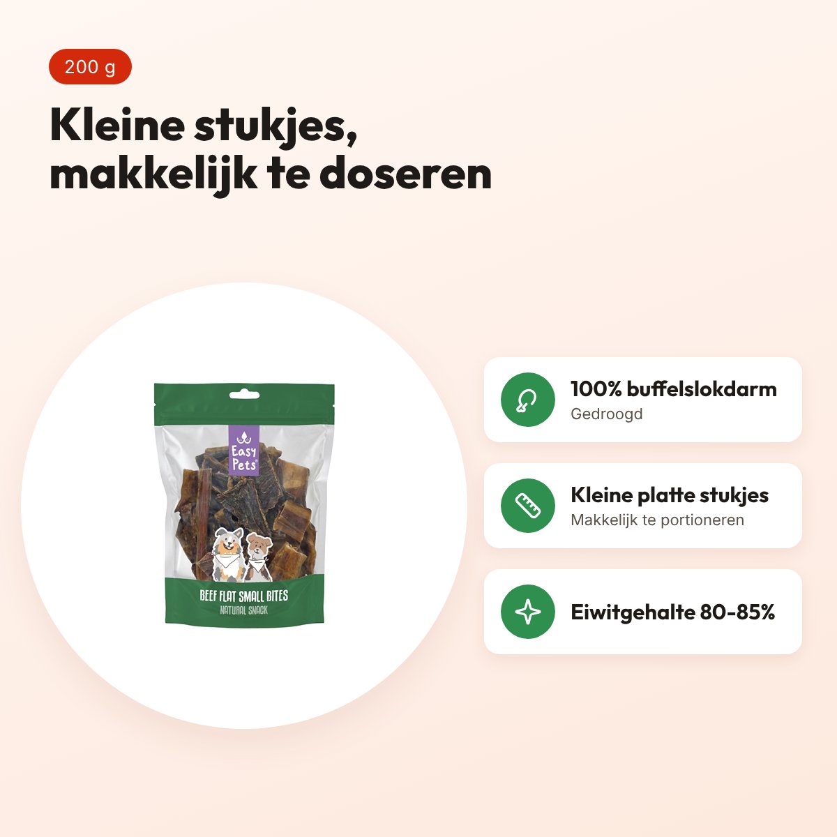 Easypets rundvlees plat kleine stukjes 200 g – buffelslokdarm – voordelen