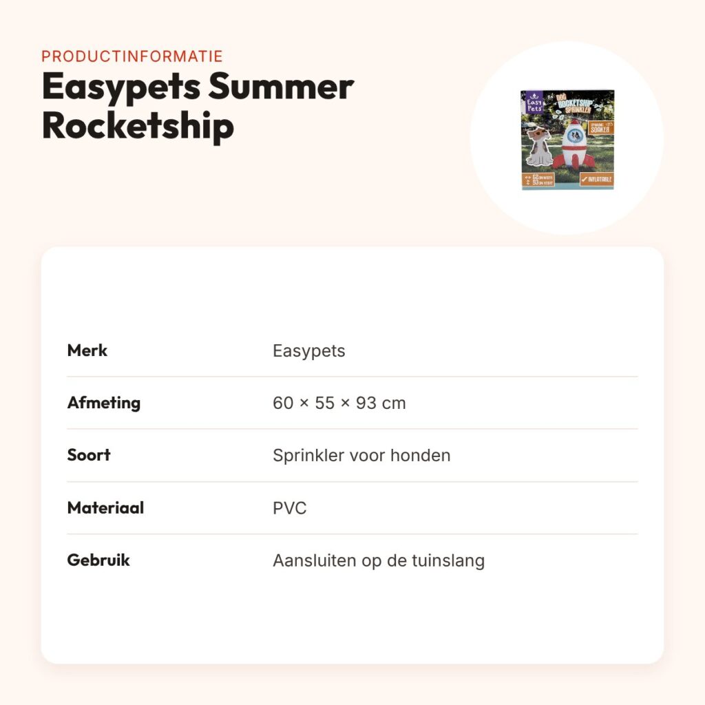 Easypets Summer Rocketship sprinkler voor honden 60 x 55 x 93 cm – productinformatie