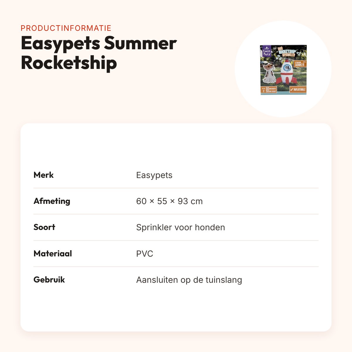 Easypets Summer Rocketship sprinkler voor honden 60 x 55 x 93 cm – productinformatie