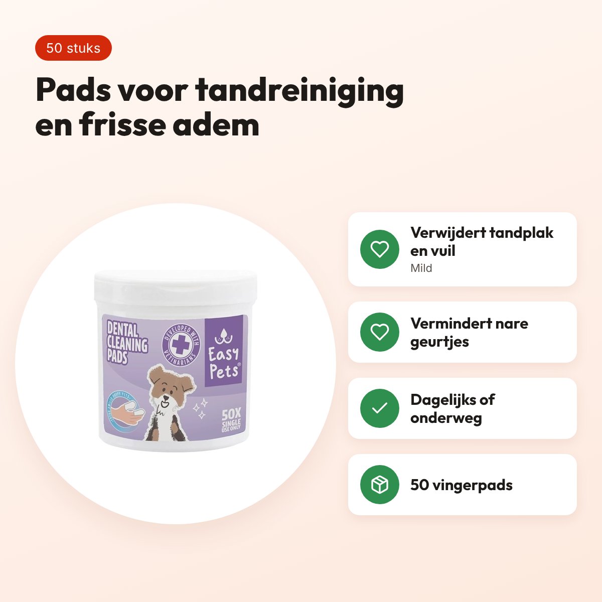 EasyPets Tooth Cleaning Pads 50 stuks – tandreiniging, frisse adem – voordelen