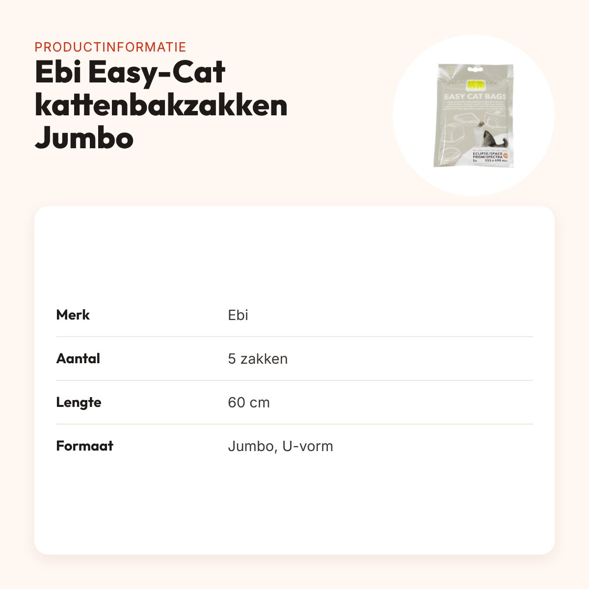 Ebi Easy-Cat kattenbakzakken Jumbo U-vorm 60 cm – 5 stuks – productinformatie