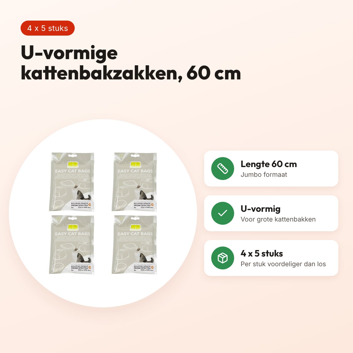 EBI kattenbakzakken Jumbo U-vorm 60 cm – multipack 4 x 5 stuks – voordelen