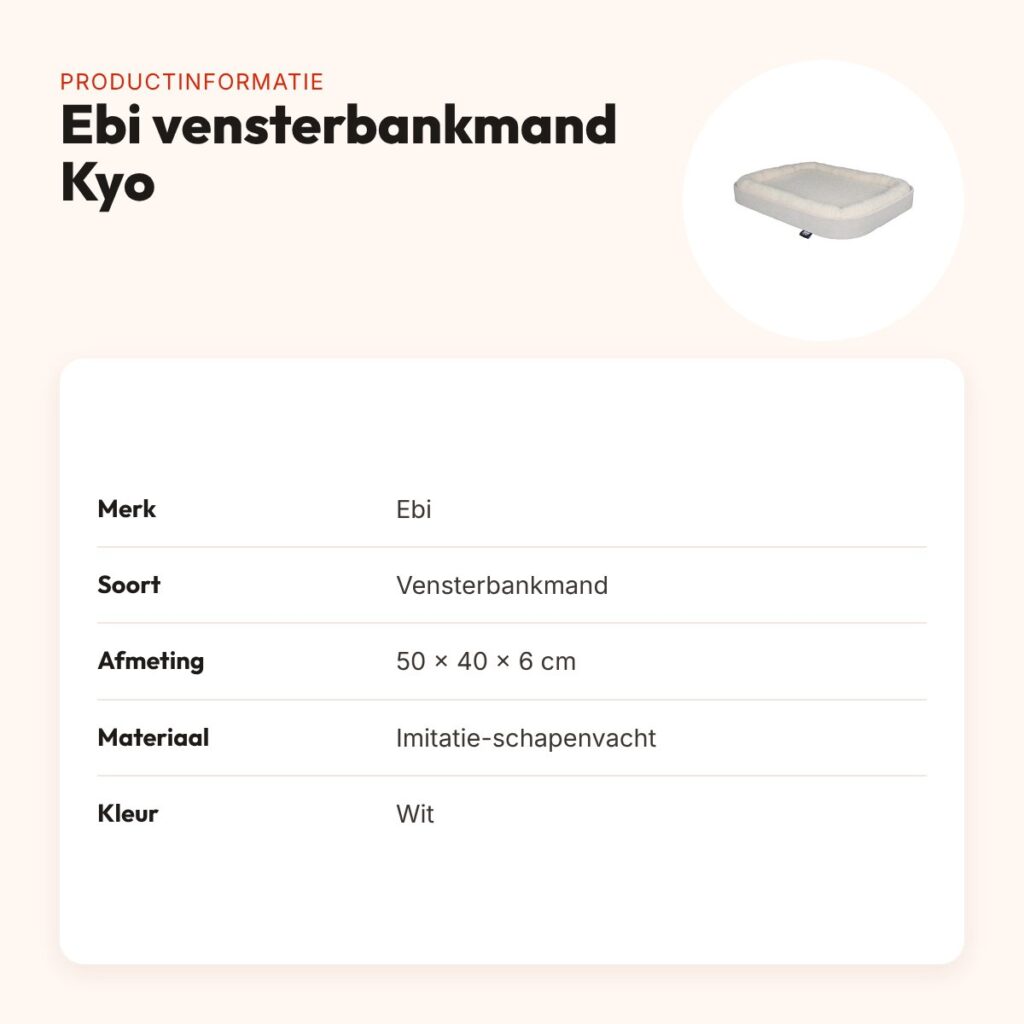 Ebi vensterbankmand Kyo wit 50 x 40 x 6 cm – met klem, schapenvacht-look – productinformatie