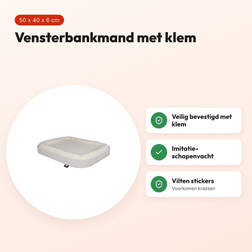 Ebi vensterbankmand Kyo wit 50 x 40 x 6 cm – met klem, schapenvacht-look – voordelen
