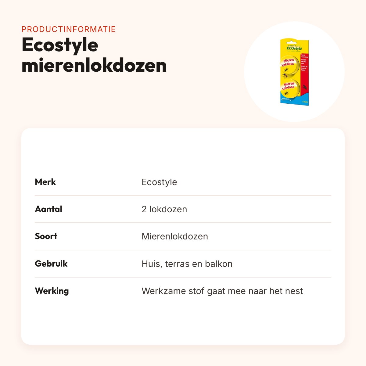 Ecostyle mierenlokdozen – 2 stuks voor binnen, terras en balkon – productinformatie