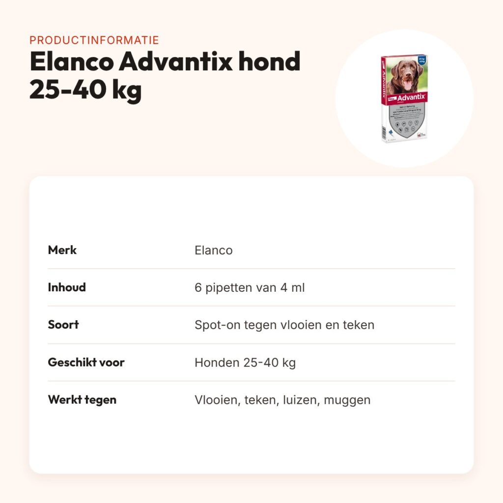 Elanco Advantix spot-on hond 25-40 kg – 6 pipetten van 4 ml – productinformatie