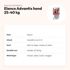 Elanco Advantix spot-on hond 25-40 kg – 6 pipetten van 4 ml – productinformatie