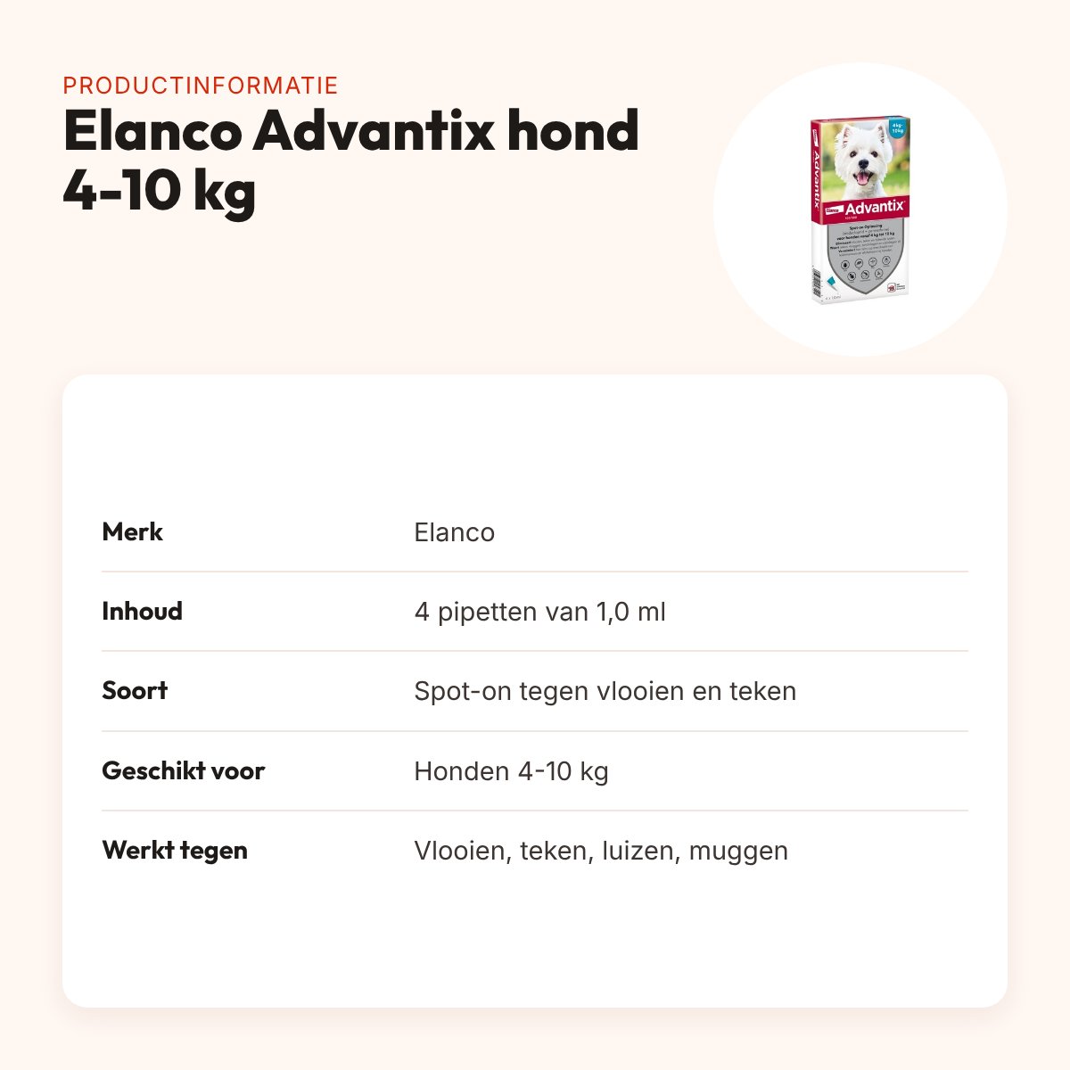 Elanco Advantix spot-on hond 4-10 kg – 4 pipetten van 1 ml – productinformatie