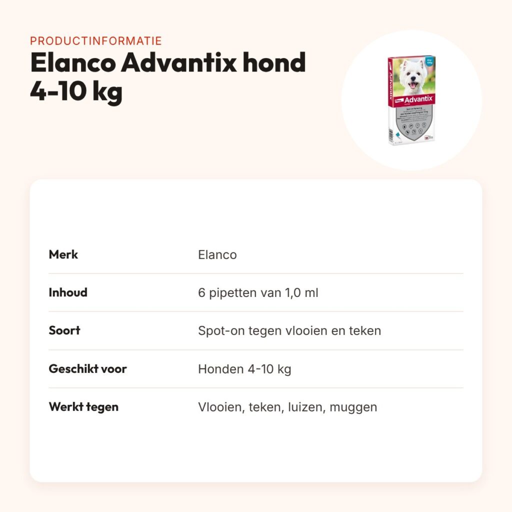 Elanco Advantix spot-on hond 4-10 kg – 6 pipetten van 1 ml – productinformatie