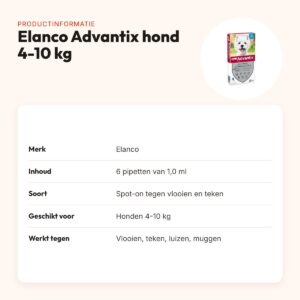 Elanco Advantix spot-on hond 4-10 kg – 6 pipetten van 1 ml – productinformatie