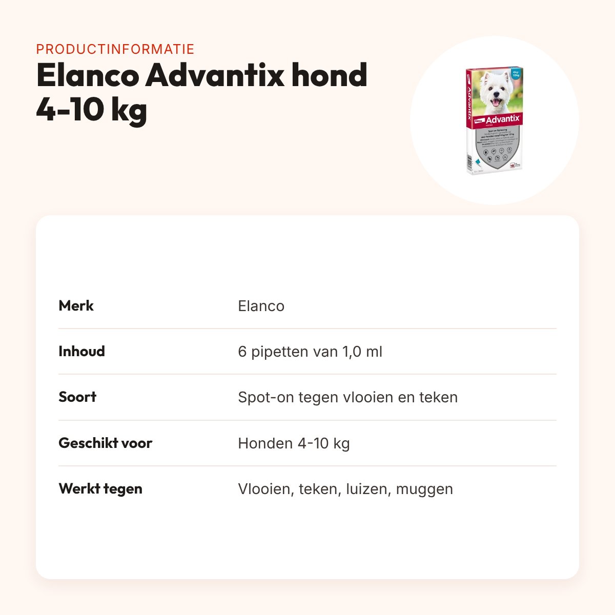 Elanco Advantix spot-on hond 4-10 kg – 6 pipetten van 1 ml – productinformatie