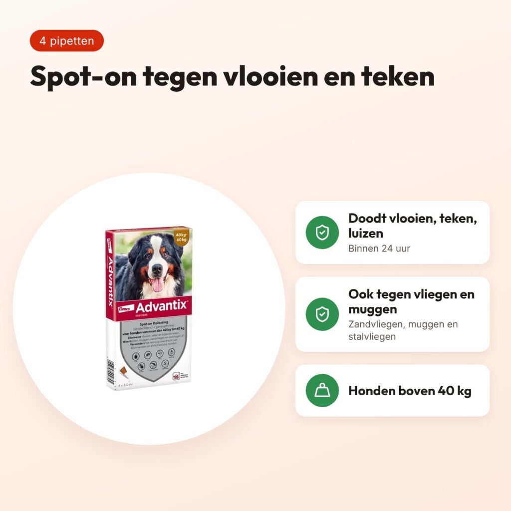 Elanco Advantix spot-on hond meer dan 40 kg – 4 pipetten – voordelen