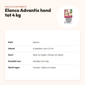 Elanco Advantix spot-on hond tot 4 kg – 4 pipetten van 0,4 ml – productinformatie