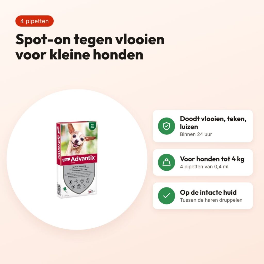 Elanco Advantix spot-on hond tot 4 kg – 4 pipetten van 0,4 ml – voordelen