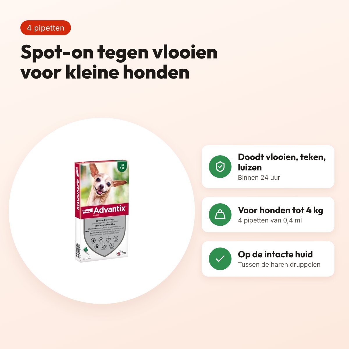 Elanco Advantix spot-on hond tot 4 kg – 4 pipetten van 0,4 ml – voordelen