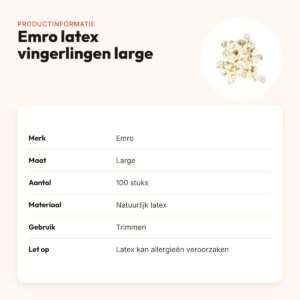 Emro latex vingerlingen large 100 stuks – voor trimmen, poederabsorberend – productinformatie