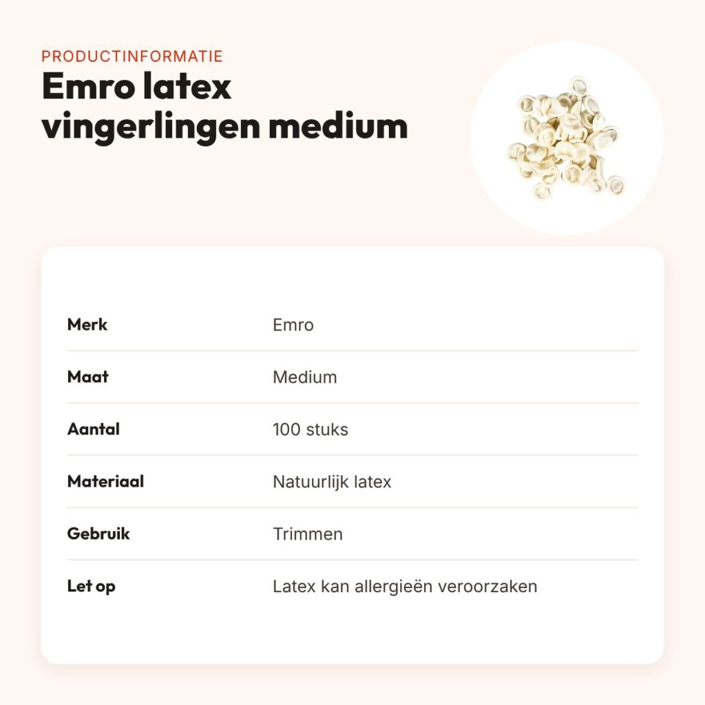 Emro latex vingerlingen medium 100 stuks – voor trimmen, poederabsorberend – productinformatie