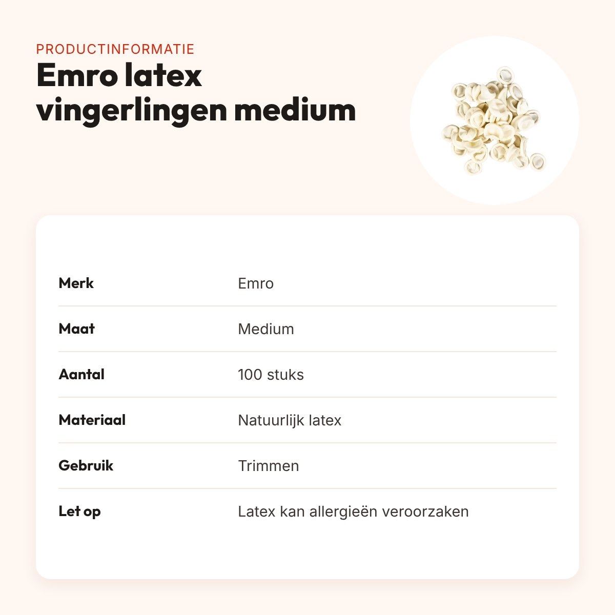 Emro latex vingerlingen medium 100 stuks – voor trimmen, poederabsorberend – productinformatie
