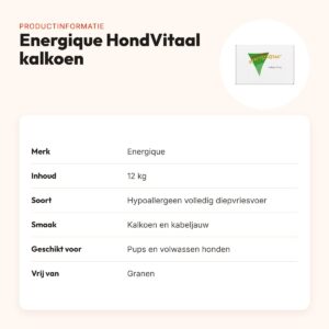 Energique HondVitaal kalkoen en kabeljauw hondenvoer 12 kg – hypoallergeen – productinformatie