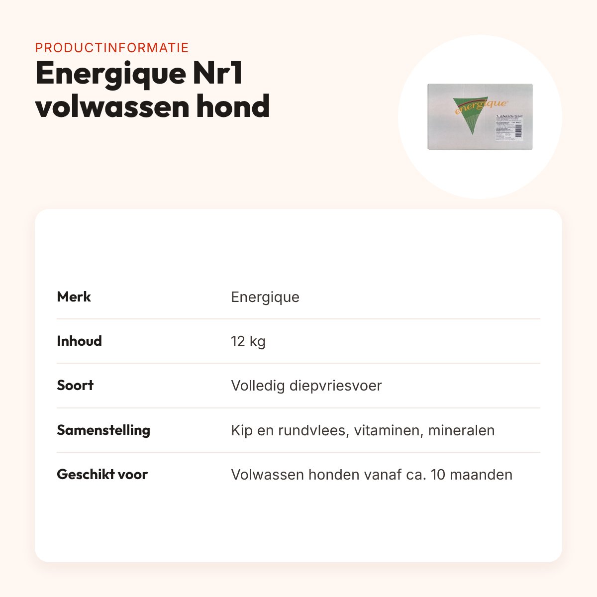 Energique Nr1 hondenvoer volwassen 12 kg – kip en rundvlees – productinformatie