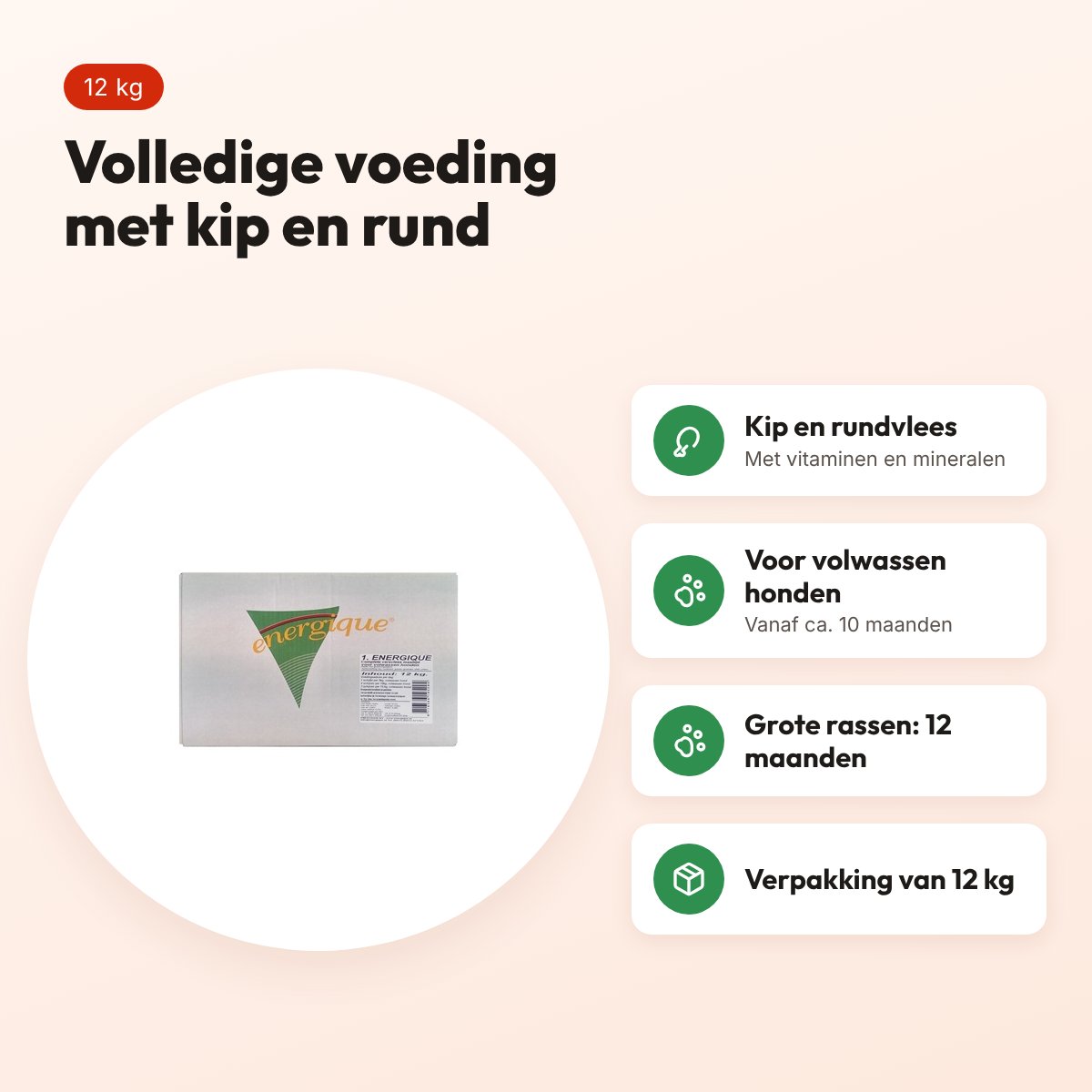 Energique Nr1 hondenvoer volwassen 12 kg – kip en rundvlees – voordelen