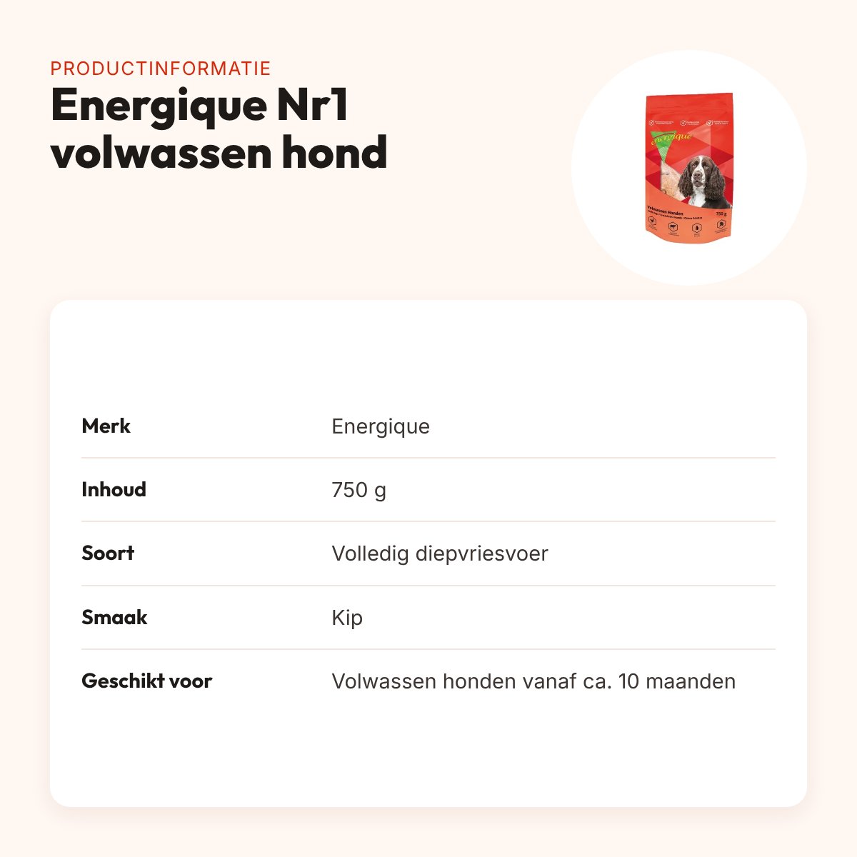Energique Nr1 volwassen hond hondenvoer 750 g – kip – productinformatie