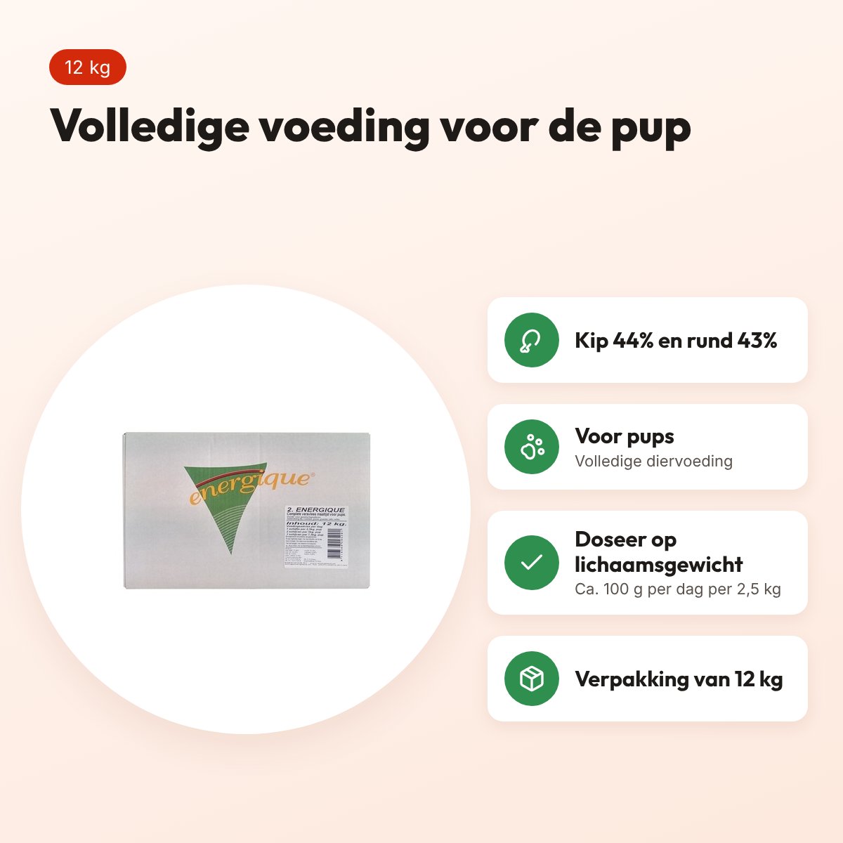 Energique Nr2 puppy hondenvoer 12 kg – kip en rund – voordelen