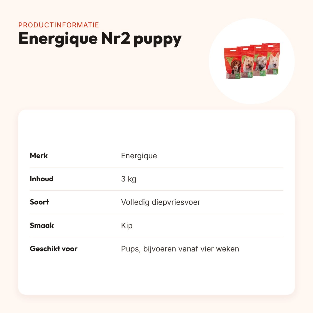 Energique Nr2 puppy hondenvoer 3 kg – kip – productinformatie