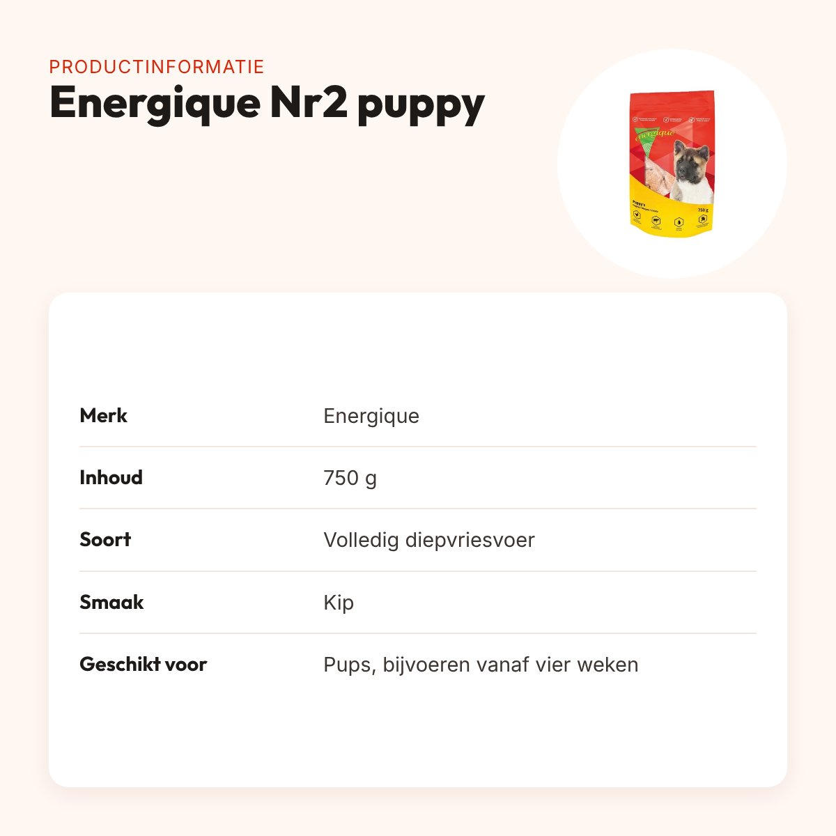 Energique Nr2 puppy hondenvoer 750 g – kip – productinformatie