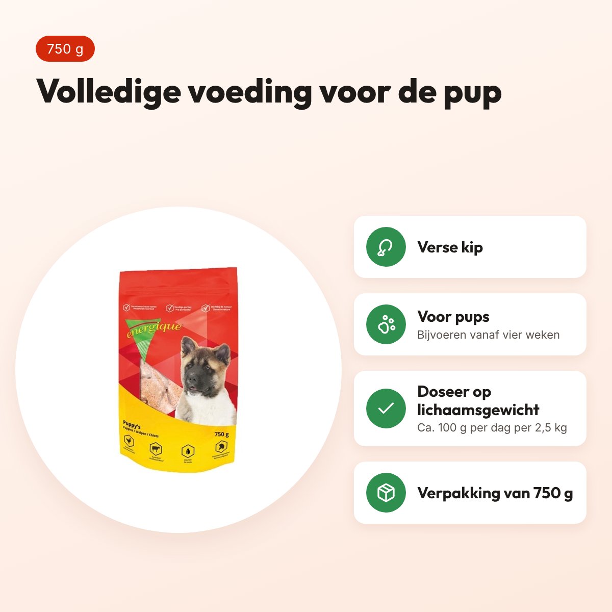 Energique Nr2 puppy hondenvoer 750 g – kip – voordelen