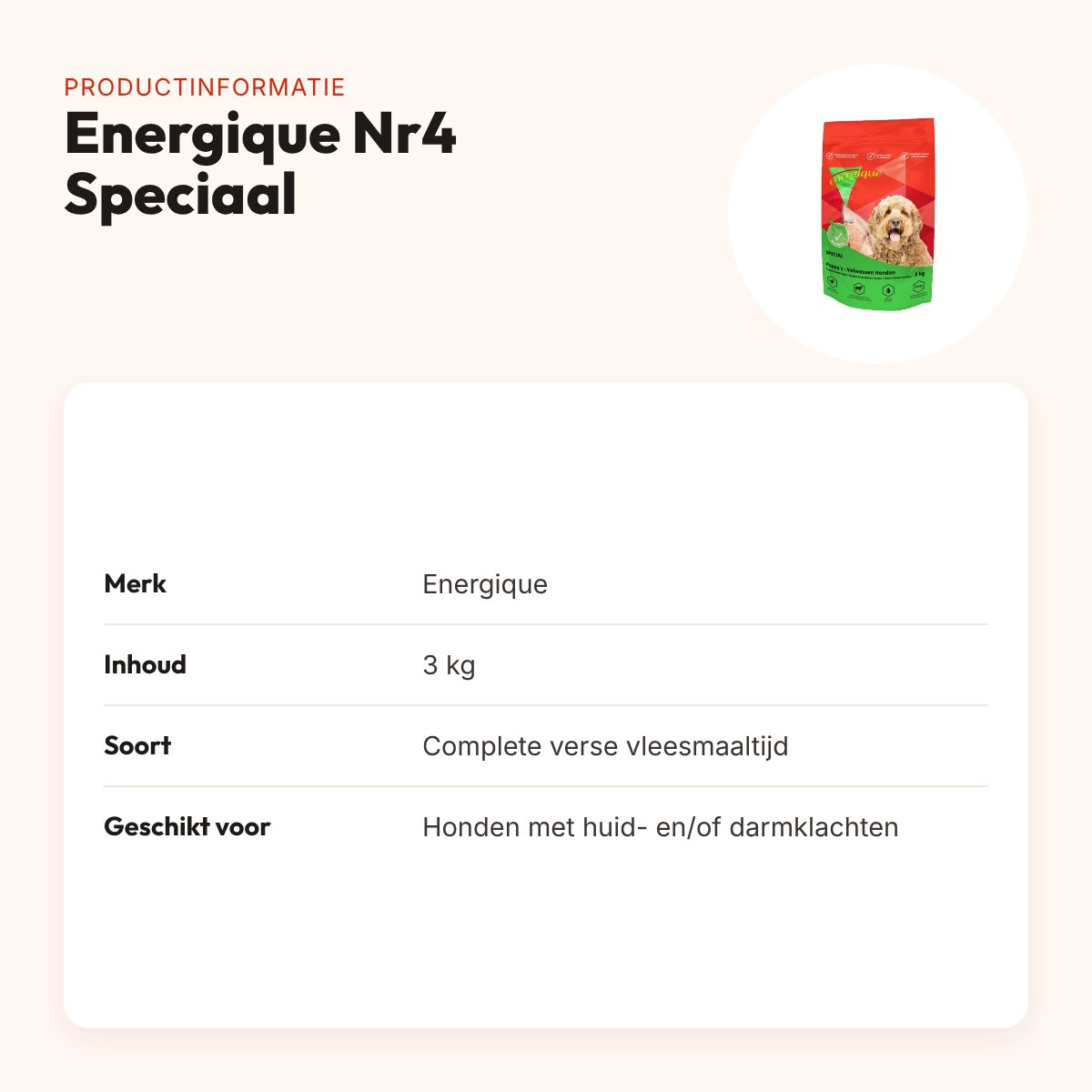 Energique Nr4 Speciaal hondenvoer 3 kg – licht verteerbaar – productinformatie
