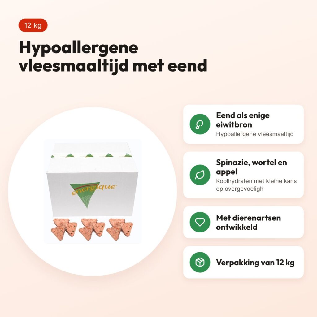 Energique Puur Eend hondenvoer 12 kg – hypoallergene vleesmaaltijd – voordelen