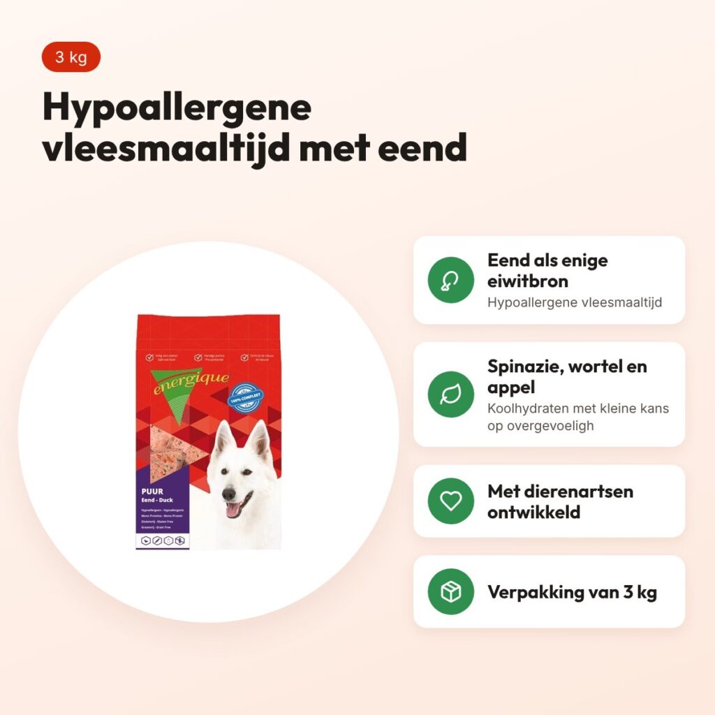 Energique Puur Eend hondenvoer 3 kg – hypoallergene vleesmaaltijd – voordelen