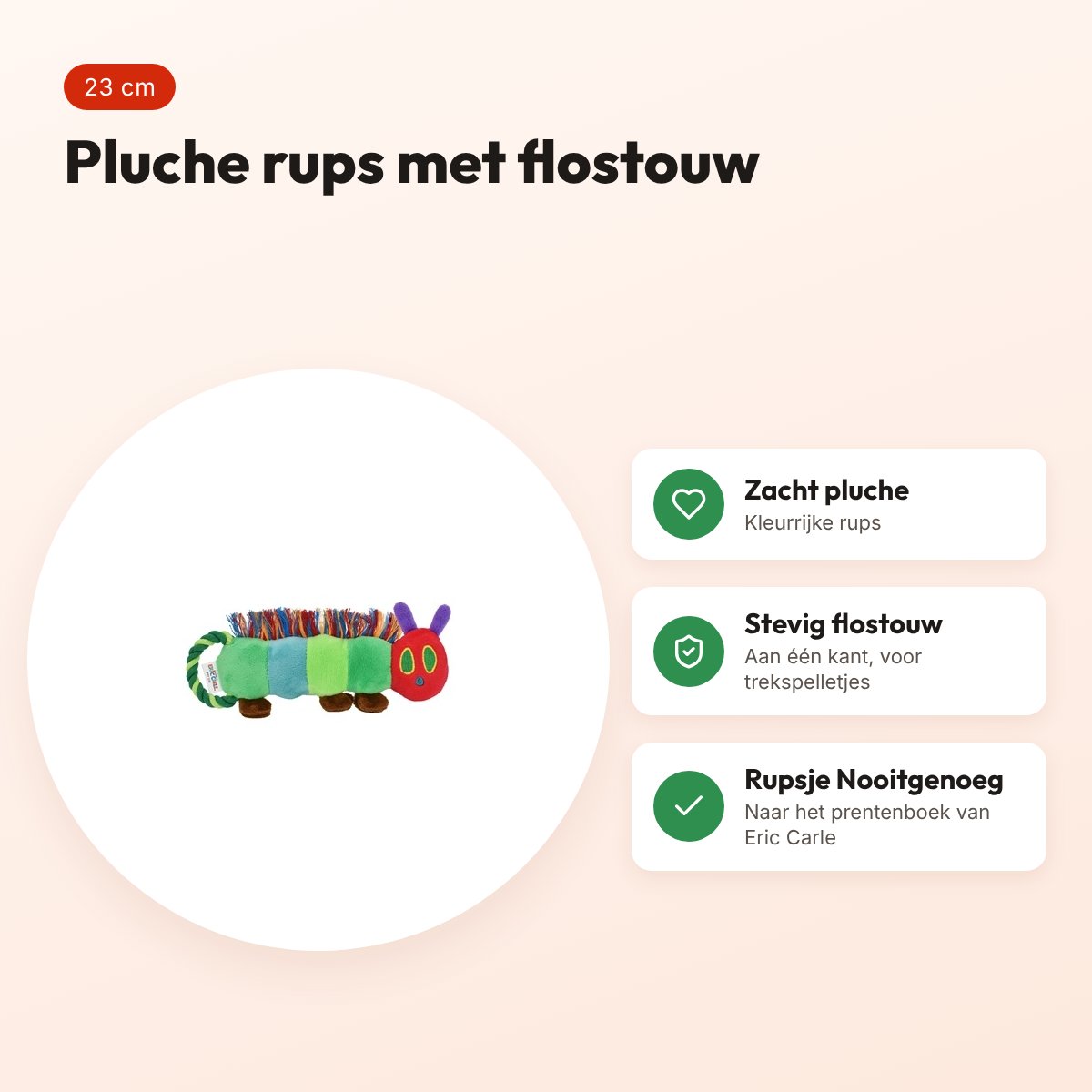 Eric Carle hondenspeeltje Rupsje Nooitgenoeg 23 cm – trek- en flostouw – voordelen