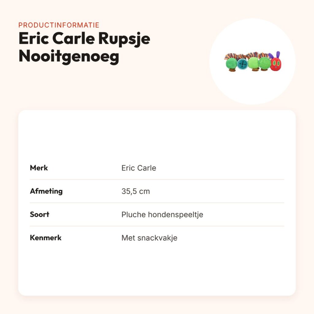 Eric Carle hondenspeeltje Rupsje Nooitgenoeg 35,5 cm – met snackvakje – productinformatie