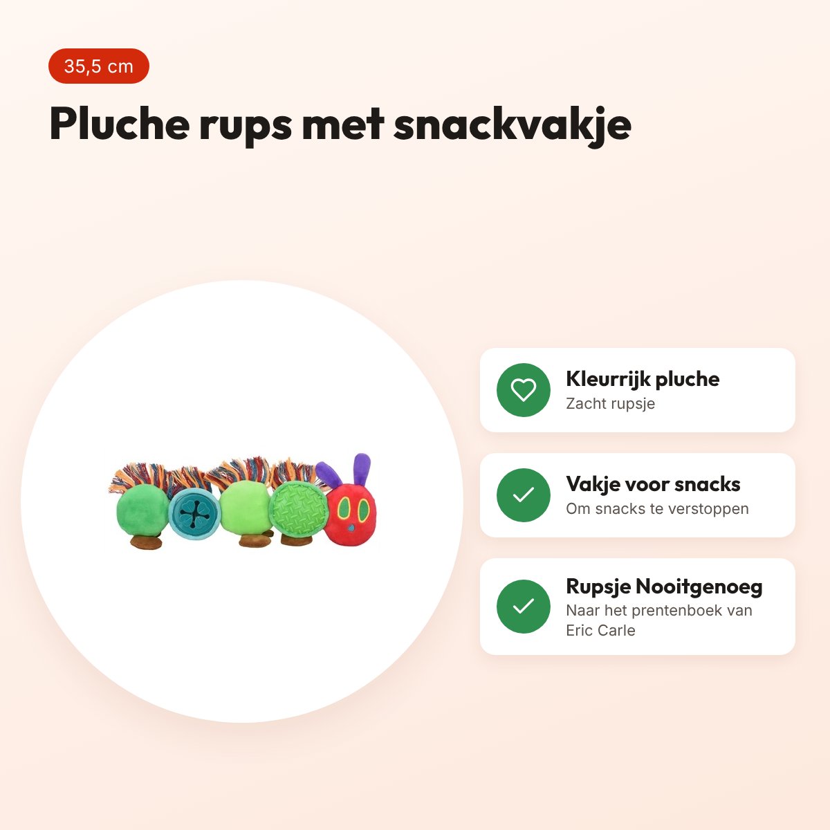 Eric Carle hondenspeeltje Rupsje Nooitgenoeg 35,5 cm – met snackvakje – voordelen