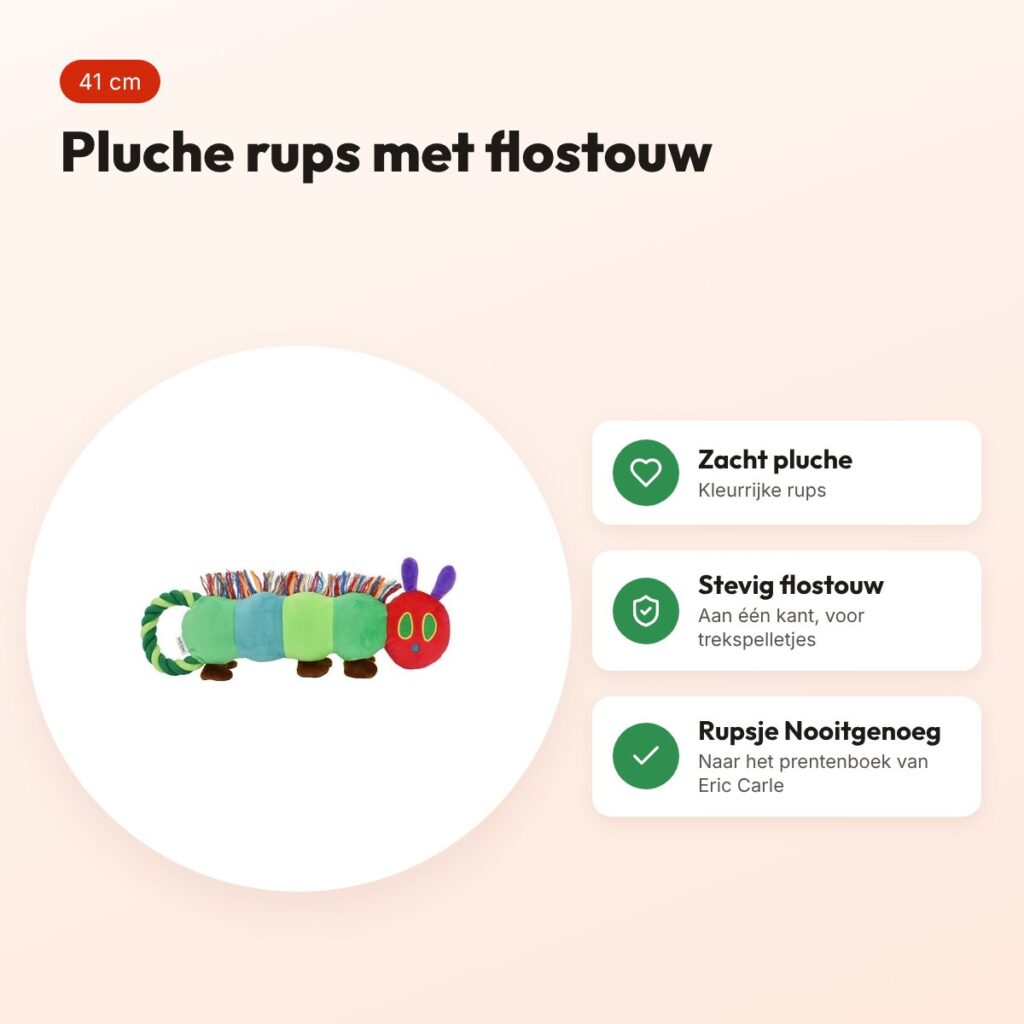 Eric Carle hondenspeeltje Rupsje Nooitgenoeg 41 cm – trek- en flostouw – voordelen
