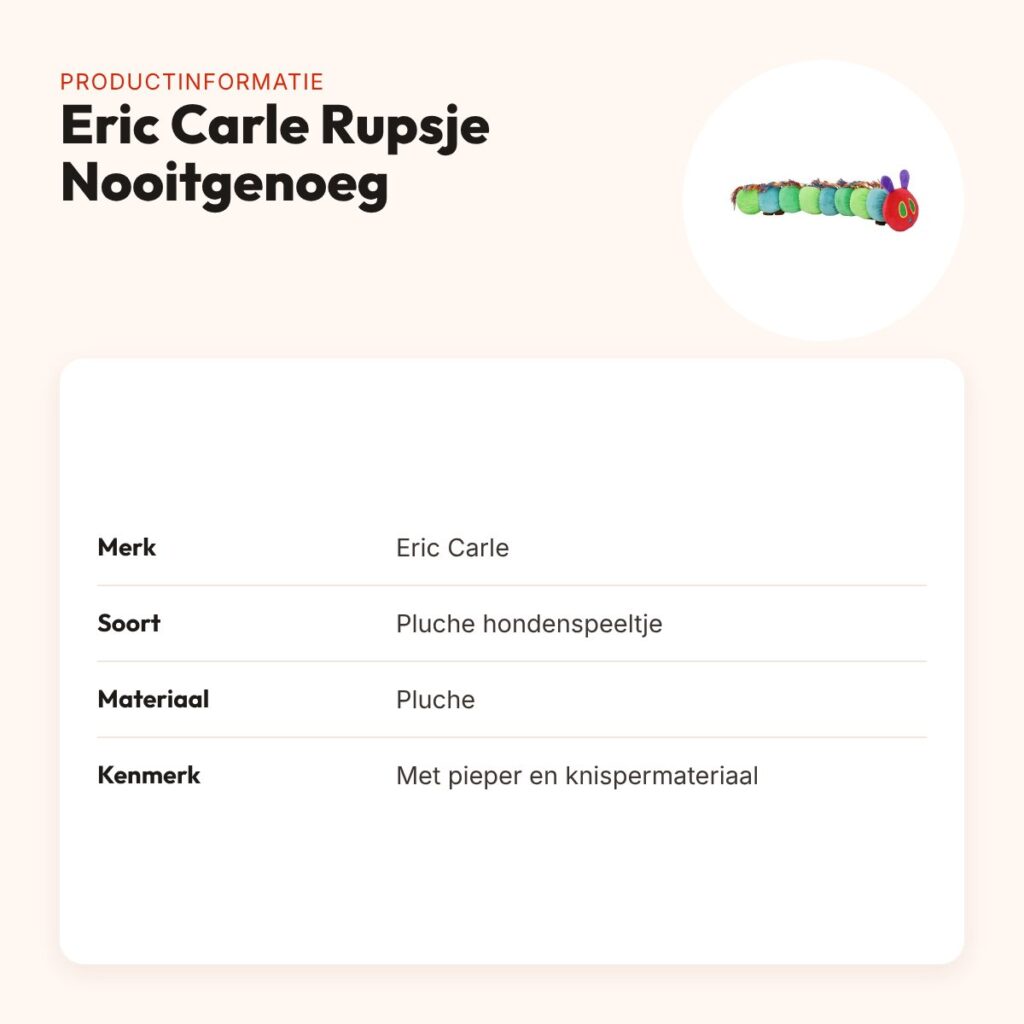 Eric Carle hondenspeeltje Rupsje Nooitgenoeg 46 cm – pluche, met pieper – productinformatie