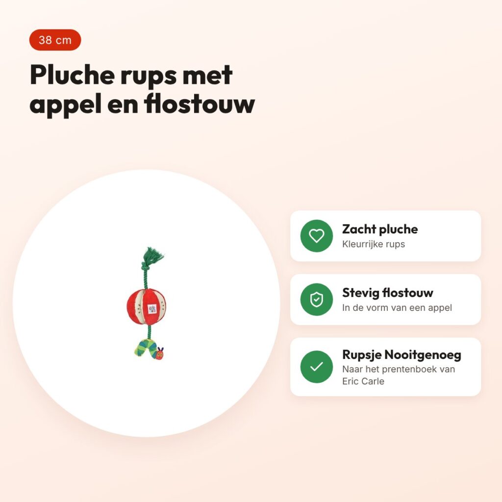 Eric Carle hondenspeeltje Rupsje Nooitgenoeg appel 38 cm – flostouw – voordelen